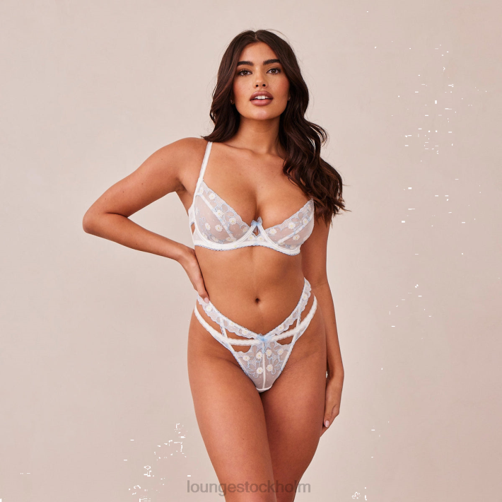 Lounge kvinnor vit blå underkläder FP6J76 fleur balkong bh & g-string set