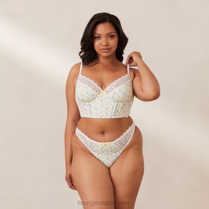Lounge kvinnor vit blommig underkläder FP6J158 söt longline bh & string set