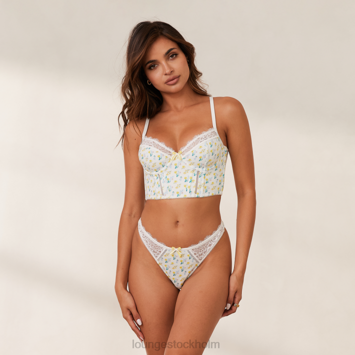 Lounge kvinnor vit blommig underkläder FP6J158 söt longline bh & string set