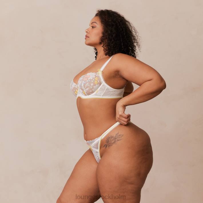 Lounge kvinnor vit & gul underkläder FP6J71 fleur balkong bh & g-string set