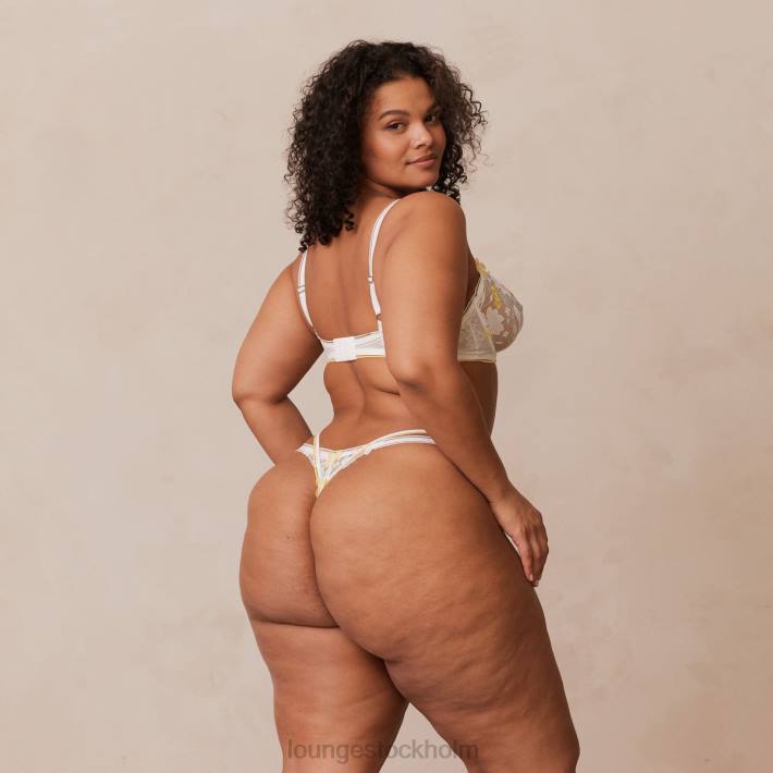Lounge kvinnor vit & gul underkläder FP6J71 fleur balkong bh & g-string set