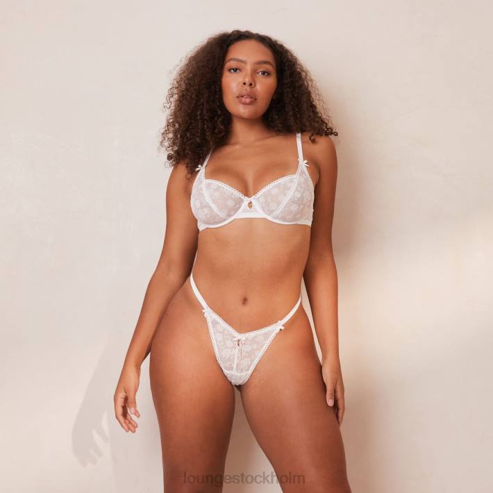 Lounge kvinnor vit underkläder FP6J138 flockad blommig balkong-bh & stringtrosa/trosa