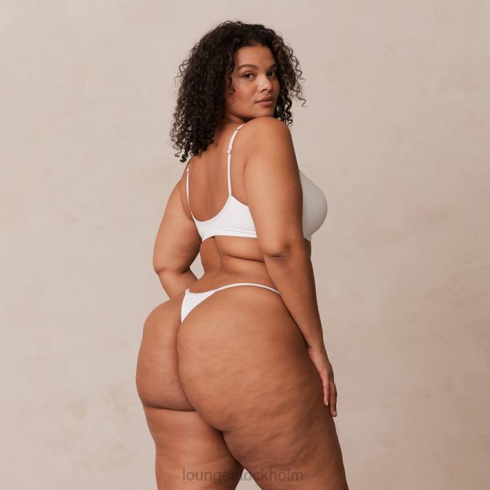 Lounge kvinnor vit underkläder FP6J164 släta t-shirt-bh och stringtrosor/kalsonger som knäpps framtill