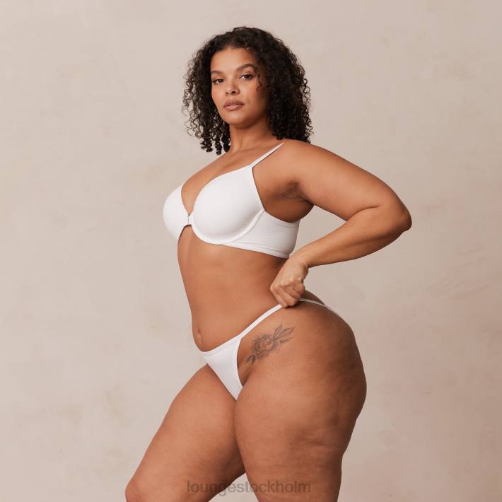 Lounge kvinnor vit underkläder FP6J164 släta t-shirt-bh och stringtrosor/kalsonger som knäpps framtill