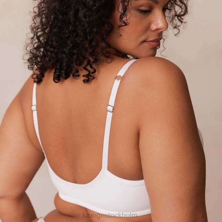 Lounge kvinnor vit underkläder FP6J164 släta t-shirt-bh och stringtrosor/kalsonger som knäpps framtill