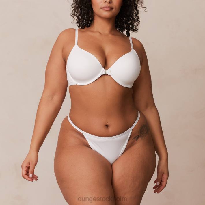 Lounge kvinnor vit underkläder FP6J164 släta t-shirt-bh och stringtrosor/kalsonger som knäpps framtill