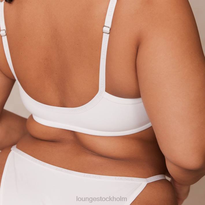Lounge kvinnor vit underkläder FP6J164 släta t-shirt-bh och stringtrosor/kalsonger som knäpps framtill