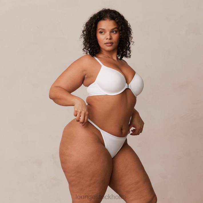 Lounge kvinnor vit underkläder FP6J164 släta t-shirt-bh och stringtrosor/kalsonger som knäpps framtill