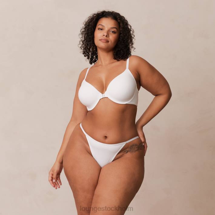 Lounge kvinnor vit underkläder FP6J164 släta t-shirt-bh och stringtrosor/kalsonger som knäpps framtill