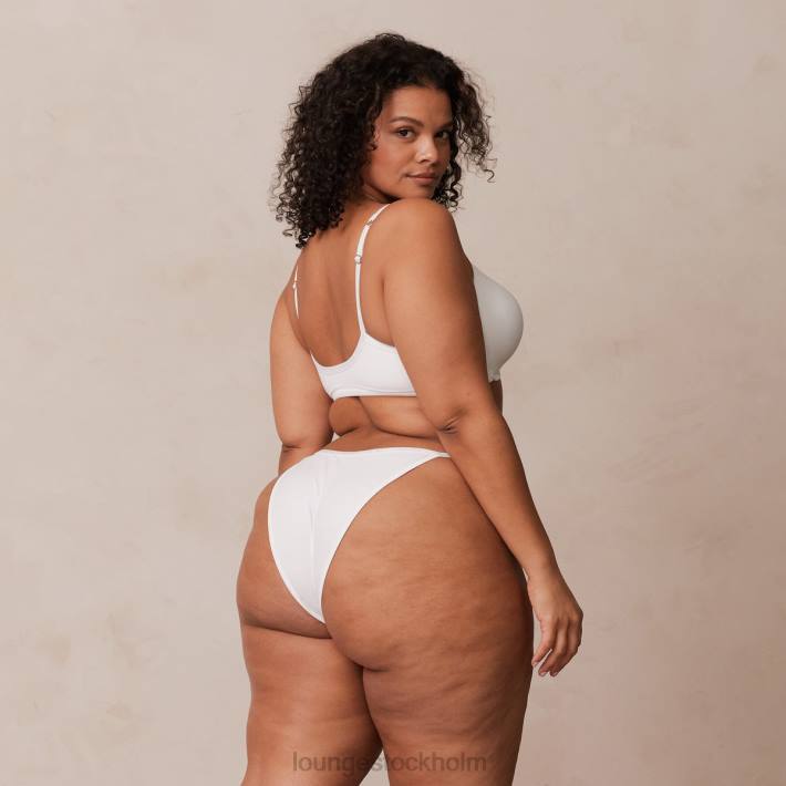 Lounge kvinnor vit underkläder FP6J164 släta t-shirt-bh och stringtrosor/kalsonger som knäpps framtill