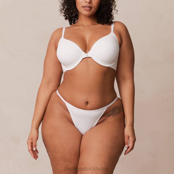 Lounge kvinnor vit underkläder FP6J164 släta t-shirt-bh och stringtrosor/kalsonger som knäpps framtill