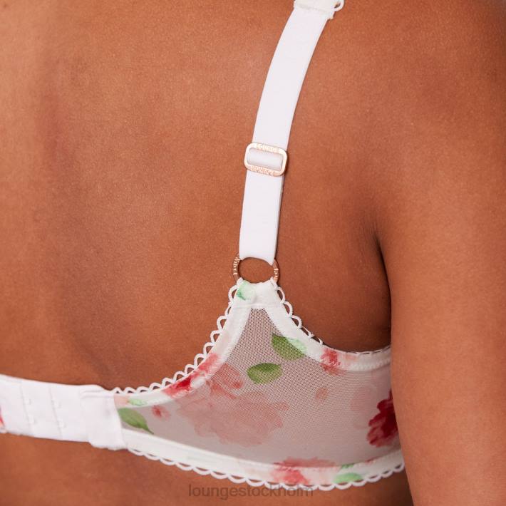 Lounge kvinnor vit underkläder FP6J27 blommig mesh balkong bh & string set