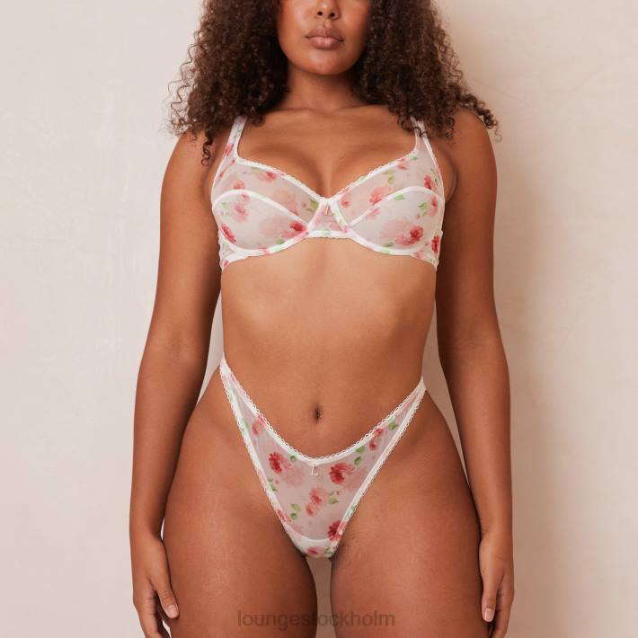 Lounge kvinnor vit underkläder FP6J27 blommig mesh balkong bh & string set