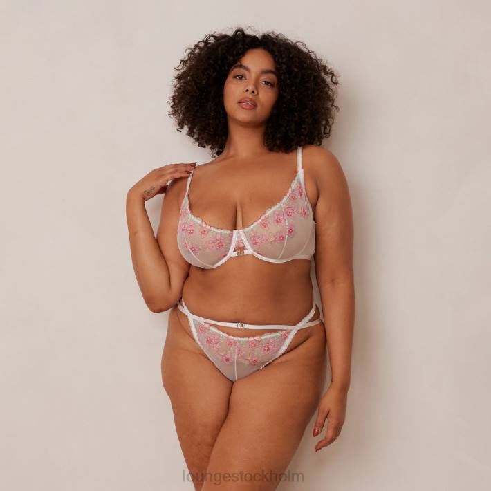 Lounge kvinnor vit underkläder FP6J95 ditsy broderad balkong-bh & g-string/kalsonger set