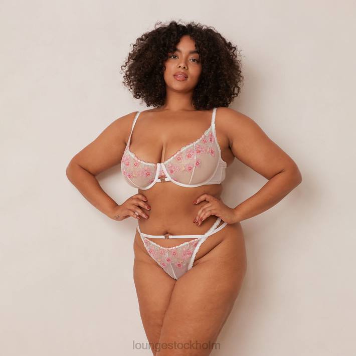 Lounge kvinnor vit underkläder FP6J95 ditsy broderad balkong-bh & g-string/kalsonger set