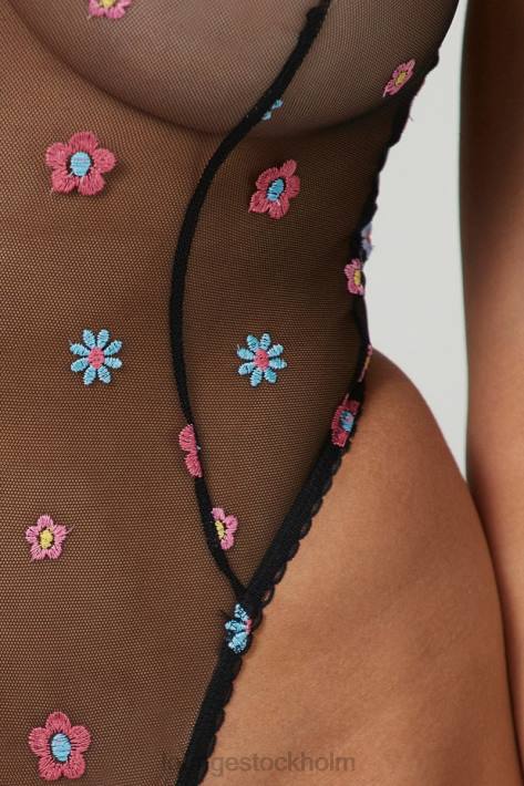 Lounge kvinnor svart underkläder FP6J264 skir blommig body