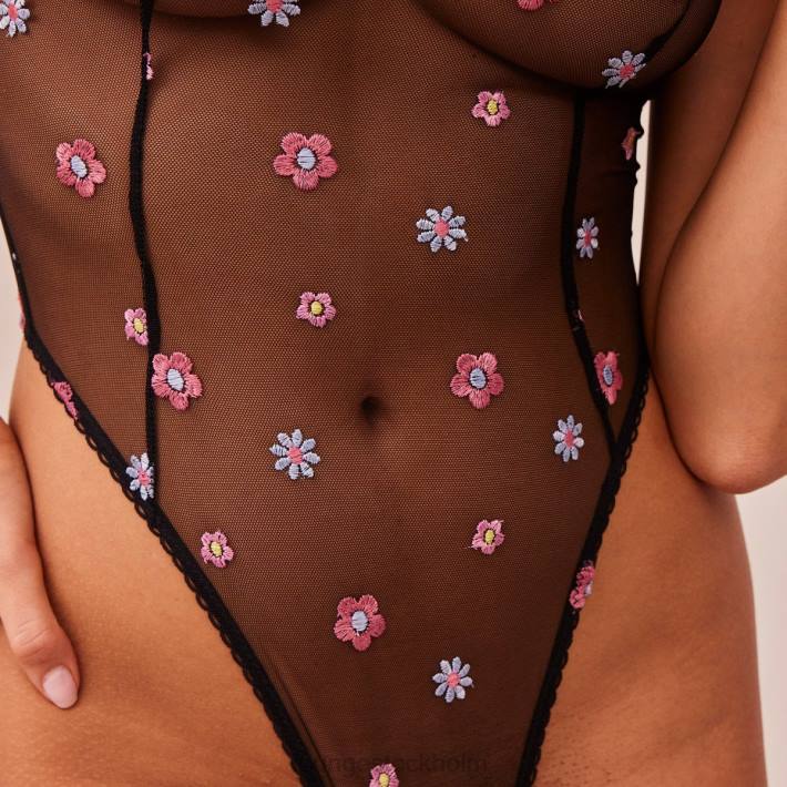 Lounge kvinnor svart underkläder FP6J264 skir blommig body