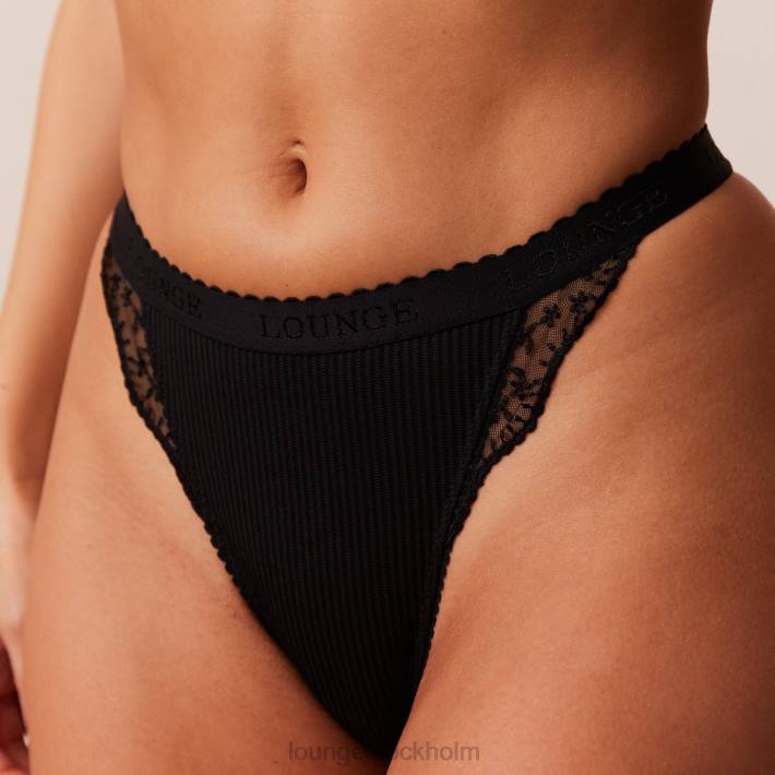Lounge kvinnor svart underkläder FP6J507 ribbad stringtrosa